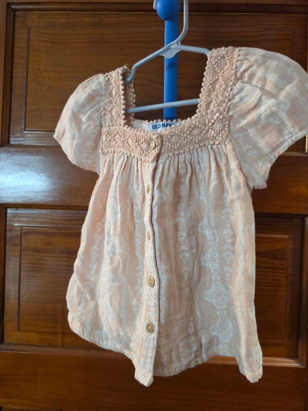 Old Navy Girls 3T Peach Boho Top Crochet Trim Floral Button Front
